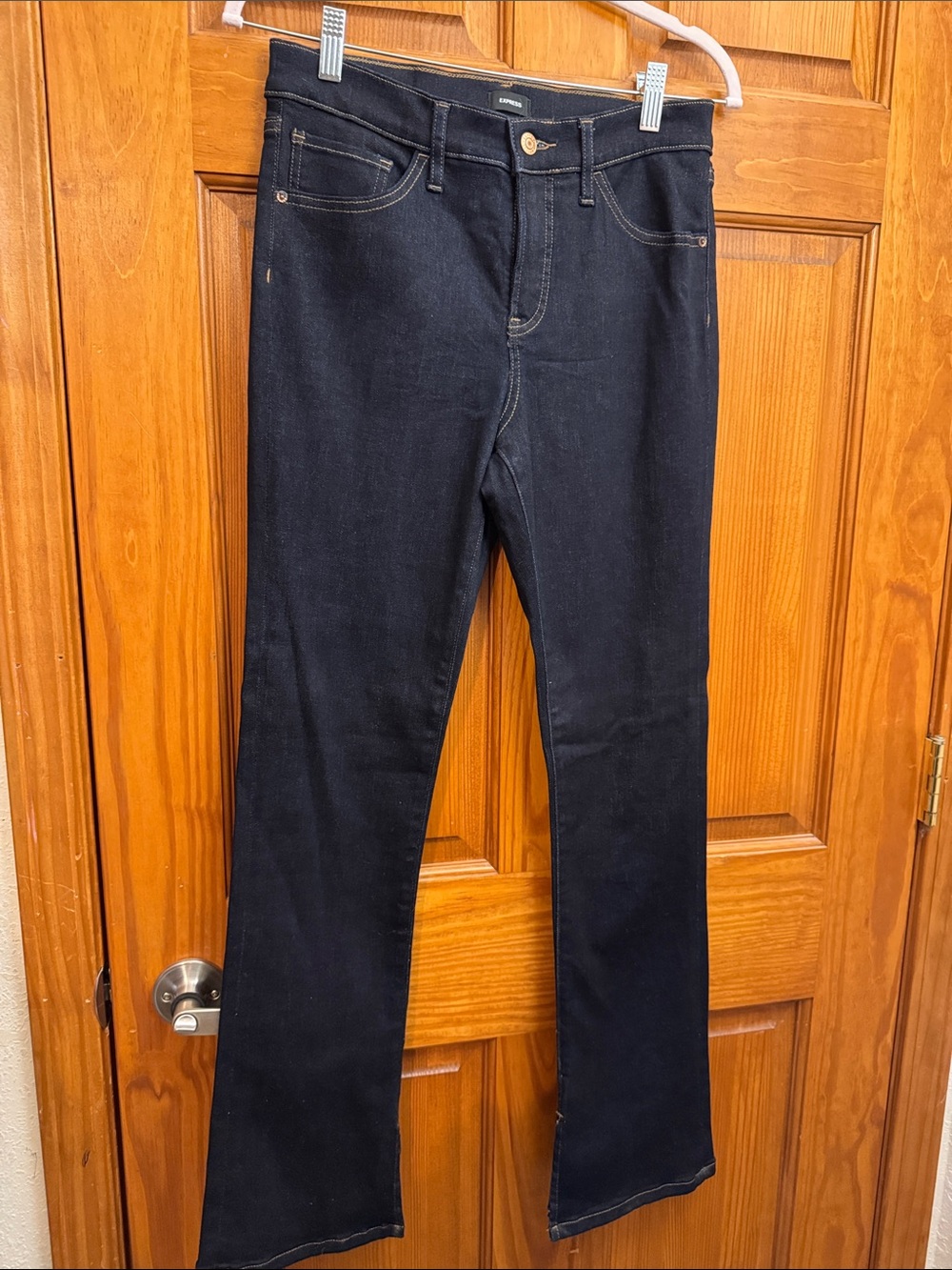 Express Women's Skyscraper Mid Rise Bootcut Jeans Dark Wash Hyper Stretch Denim